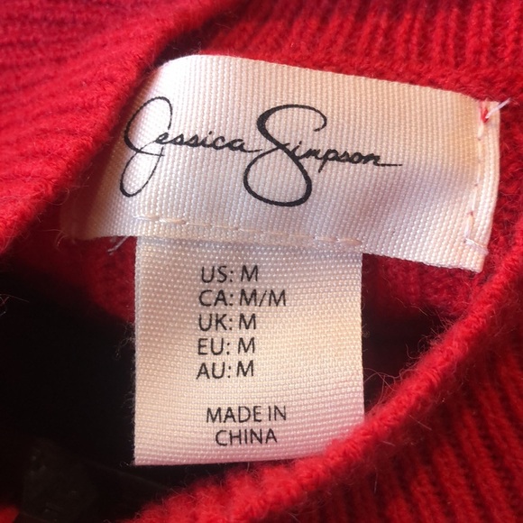 Jessica Simpson true red ribbed knit sweater cropped mocked neck M oversized - Picture 5 of 7